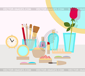 Make up concept flat with cosmetics, makeup - vector image