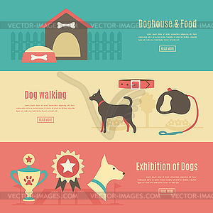 Retro pet flat horizontal banner set. for - vector clipart