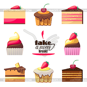 Set of delicious biscuits. Yummy cupcakes, donuts - vector clipart / vector image