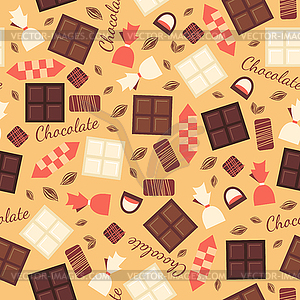 Seamless pattern with chocolate sweets on beige - vector clipart