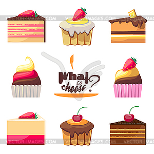 Set of delicious biscuits. Yummy cupcakes, donuts - vector clip art