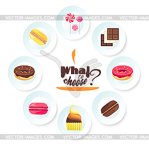 Set of delicious desserts. for dessert menu - vector image