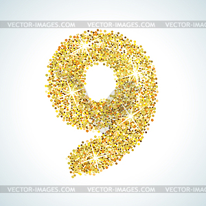 Nine number in golden style. gold design - vector clipart