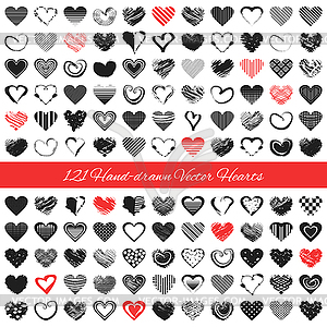 Hand-drawn romantic hearts - royalty-free vector image