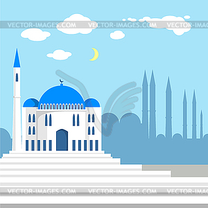 Мечеть на фоне исламских силуэтов города - изображение в формате EPS