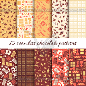 Set of ten abstract chocolate seamless patterns - vector image