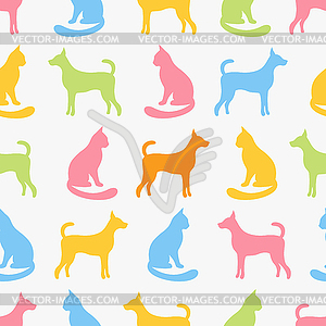Animal seamless pattern of cat and dog silhouettes - vector image