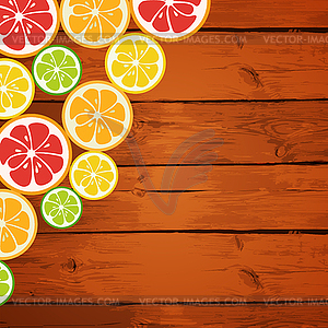Lemon, lime, orange and grapefruit on wooden - vector image