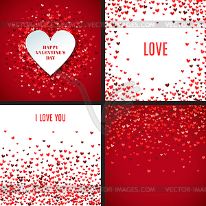 Set of romantic red heart backgrounds - vector image