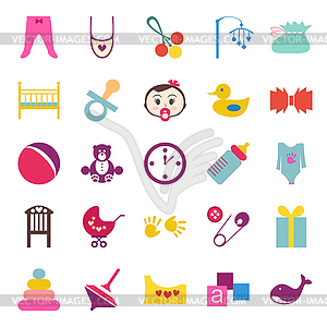 Set of colorful baby item icons - vector clip art