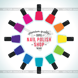 Nail polish women accessories set in palette - vector clipart