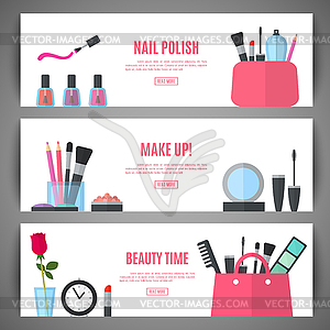 Beauty banner design. Cosmetic accessories for - vector image