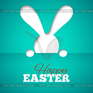 Happy easter card with hiding bunny and font on blu - vector image