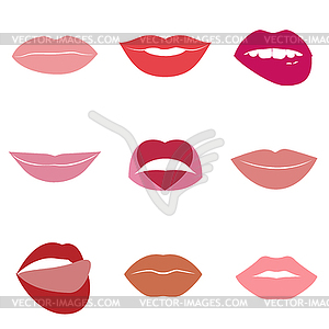 Набор гламурных губ с различными цветами помады - изображение в векторе