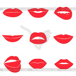 Set of glamour red lips. Beautiful female lips - vector clip art