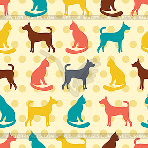 Animal seamless pattern of cat and dog silhouettes - vector image