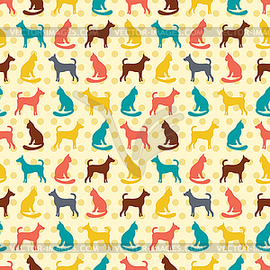 Animal seamless pattern of cat and dog silhouettes - vector image