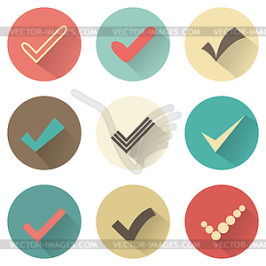 Set of different retro check marks or ticks - vector image