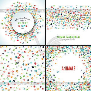 Background with paw prints. Set of patterns - vector image