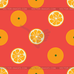 Cute seamless pattern with orange slices on red - vector image