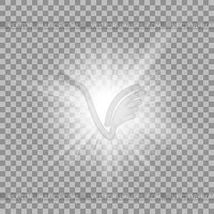 White glowing light burst on transparent background - vector image