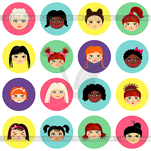 Multinational female face avatar profile heads - vector image