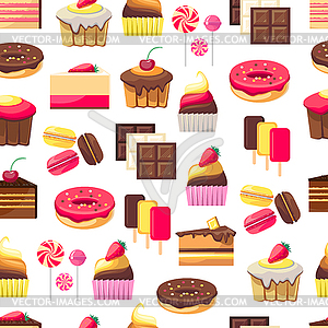 Seamless pattern with sweet dessert objects - vector clipart