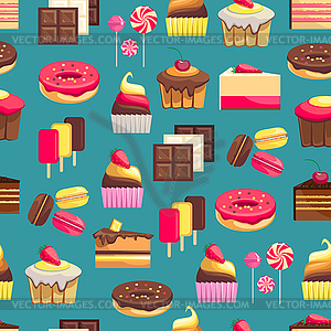 Seamless pattern with sweet dessert objects - vector clipart / vector image