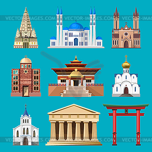 Cathedrals, churches and mosques building set - vector clip art