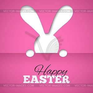 Happy easter card with hiding bunny and font on pin - stock vector clipart