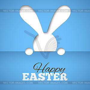 Happy easter card with hiding bunny and font on blu - vector clip art
