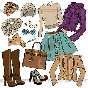 Female fashion collection clothes - vector clipart