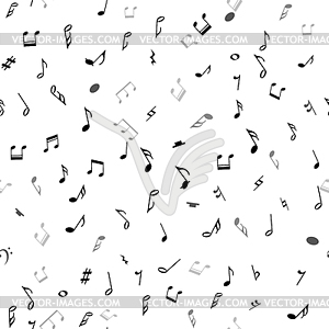 Abstract musical seamless pattern with black notes - white & black vector clipart