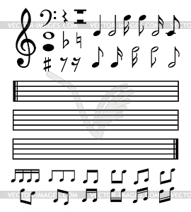Set of various black musical note icon - vector clipart