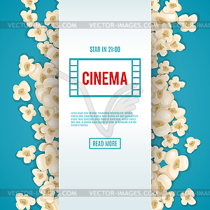 Heap popcorn for movie lies on blue background - vector clip art