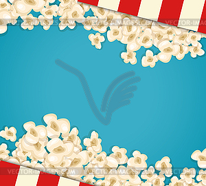 Heap popcorn for movie lies on blue background - vector image