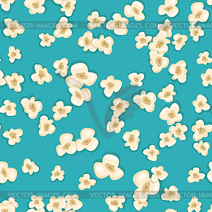 Heap popcorn for movie lies on blue background - vector clipart