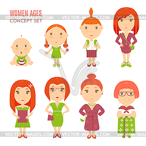 Набор милых красивых женщин в возрасте плоские иконки - векторный клипарт EPS