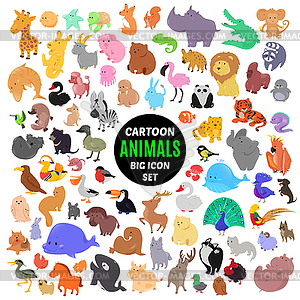 Большой набор мило мультяшный иконки животных - векторный клипарт