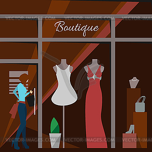 Clothing store. Man and woman boutique - vector clipart