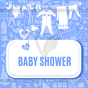 Baby shower card in blue and pink color - vector image