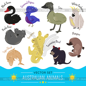 Set of cute cartoon australian animal icon - vector clipart