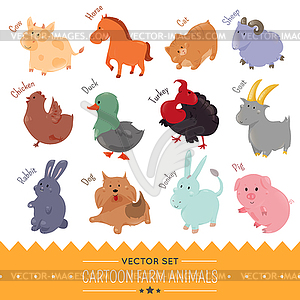 Set of cute cartoon farm animal icon - vector clip art