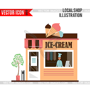 Ice cream detailed flat design cafe icon - vector clip art