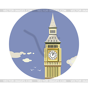 Big Ben tower with clouds icon - vector clipart