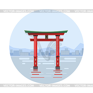 Japan at floating gate icon - color vector clipart