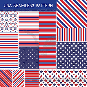 Patriotic red, white, blue geometric seamless - vector image