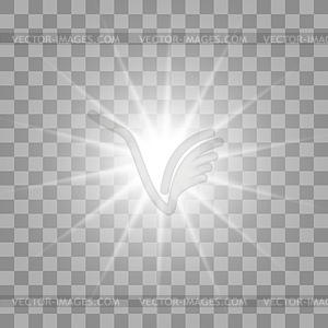 White glowing light burst on transparent background - vector image