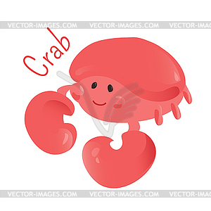 Crab . Marine animals. Sticker for kids - vector image