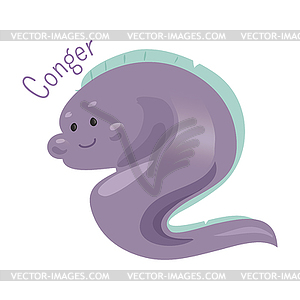 Conger . Ocean animals. Sticker for kids - vector clip art